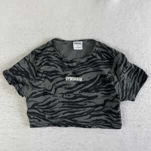 Gymshark Crop Top Womens Size S Gray Tiger Stripe Animal Print Short Sleeve Gym